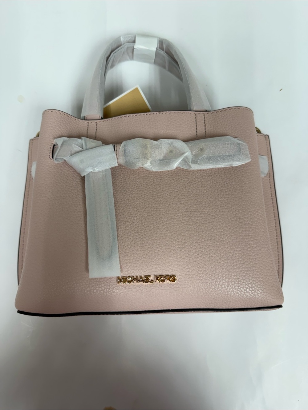 Michael Kors Blush Pebbled Leather Satchel with Gold Logo